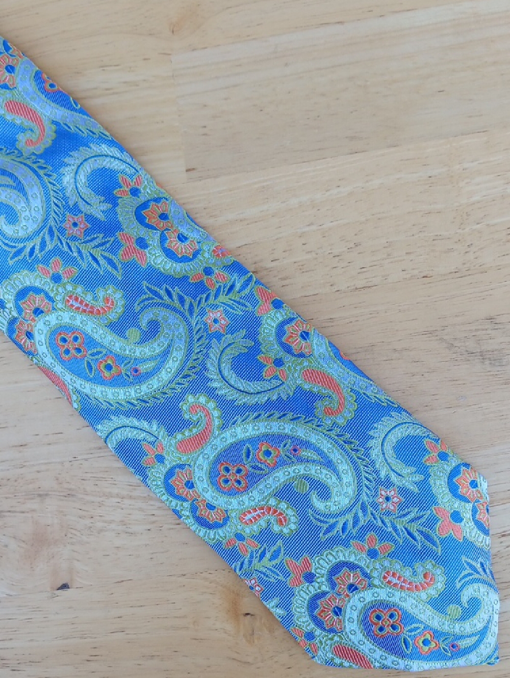 Altea Blue Paisley Tie with Coral & Lime Highlights